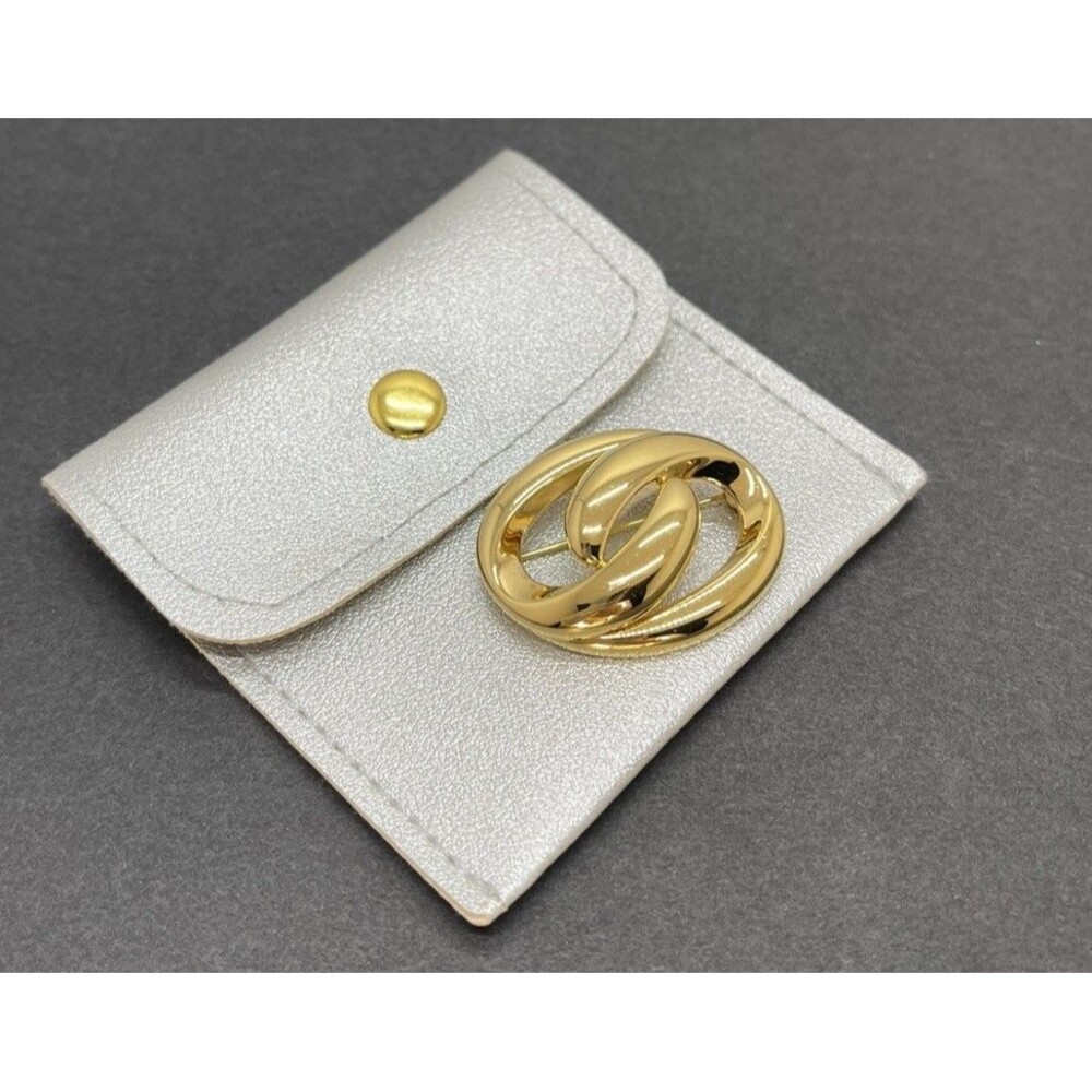Authentic Christian Dior Double Circle Gold Tone Brooch 3BM0309
